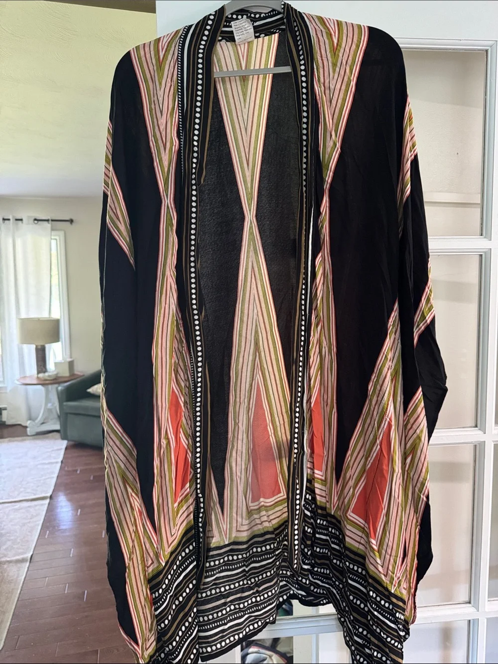 SHEIN Black Multicolor Striped Open-Front Kimono Wrap